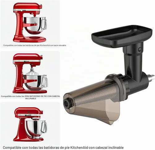 Vista 5 de Juego de accesorios de colador de frutas y verduras para batidora de pie KitchenAid, incluye accesorio de molinillo de alimentos con tubos Negro