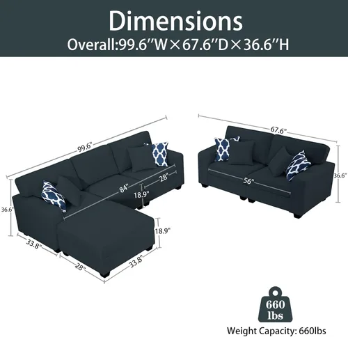 Vista 3 de Legend Vansen - Sofá seccional modular en forma de U con otomano, sofá de esquina reversible moderno para sala de estar (Antracita, 2+3 con otomano)