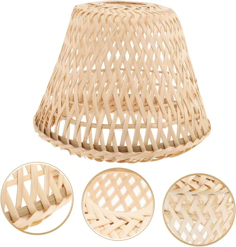 Vista 6 de Pantalla de bambú pequeña tejida estilo retro barril lámpara cubierta de luz de techo para iluminación interior hogar hotel restaurante 6.69 x 6.69