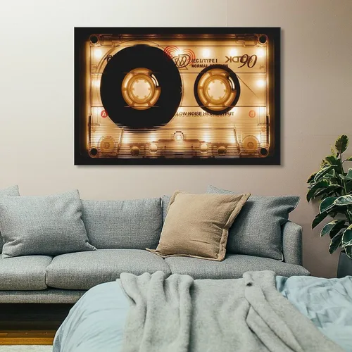 Vista 7 de Lienzo decorativo de cassette retro, regalo en lienzo, arte de pared de gran tamaño, casete de audio brillante, lienzo moderno, lienzo decorativo