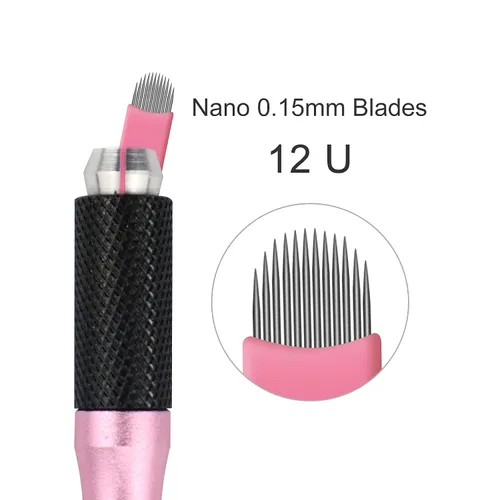 Vista 2 de 50 hojas de microblading desechables color rosa #14 nano, 0.006 in, perfectas para trazos de cabello, cejas, agujas más finas del mercado
