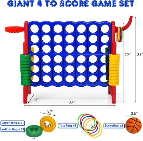 Vista 8 de HONEY JOY Juego gigante gigante de 4 a puntuación, 3 en 1 para interiores y exteriores, juego de patio familiar con aro de baloncesto y lanzamiento