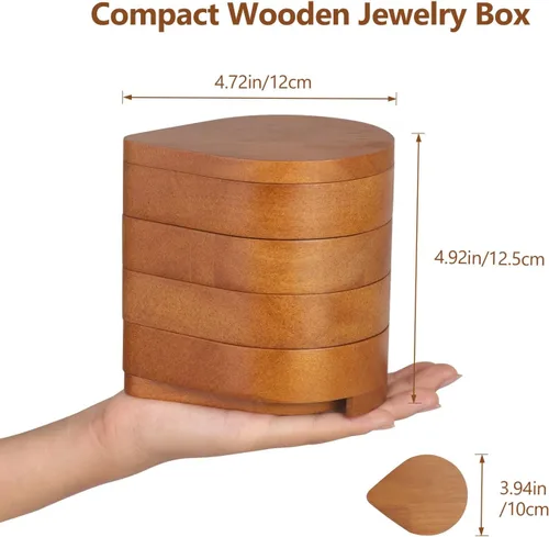Vista 4 de JSVER Organizador de joyas de madera, organizador portátil de joyas, caja de joyería pequeña, joyero de 4 capas, organizador de viaje de joyería