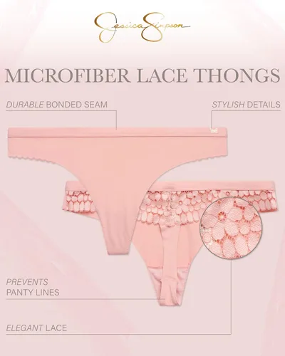 Vista 27 de Jessica Simpson Ropa interior para mujer – Paquete de 3 bragas de microfibra elástica duradera sexy – Tangas de encaje suave para mujer