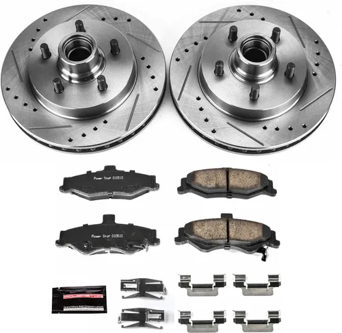 Vista 2 de Power Stop K1568 Pastillas de freno traseras Z23 de fibra de carbono con kit de rotores de freno perforados y ranurados para Chevrolet Camaro