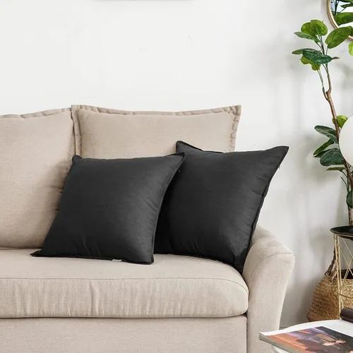 Vista 2 de Jeanerlor Funda de almohada decorativa de lino y algodón sólido de 18 x 18 pulgadas con cremallera, funda de cojín europea, funda de almohada