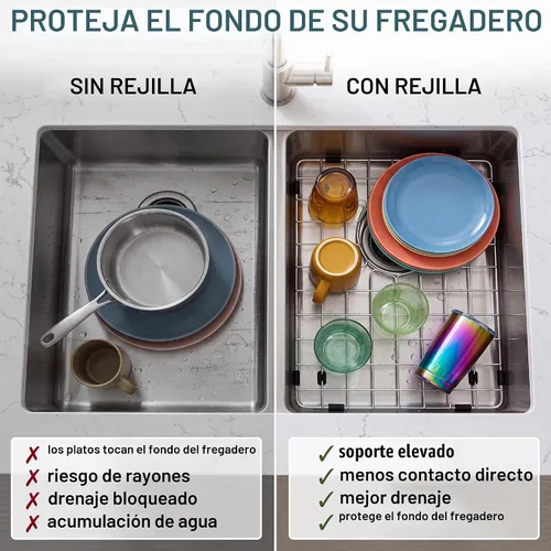 Vista 12 de Rejilla para fregadero de cocina, 14.37 x 12.5 pulgadas, drenaje central 15x13 gris
