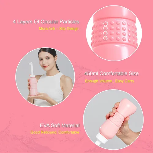 Vista 7 de Bidé portátil para inodoro de 15.2 fl oz para cuidado posparto, botella perineal El bidé de viaje original con tapa de sellado de agua, bolsa