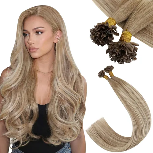 Vista 50 de Ugeat - Extensiones de cabello humano con microanillo, 14 pulgadas, extensiones de cabello Remy con microcuentas de 1 gm/hebra, 50 gms, extensiones