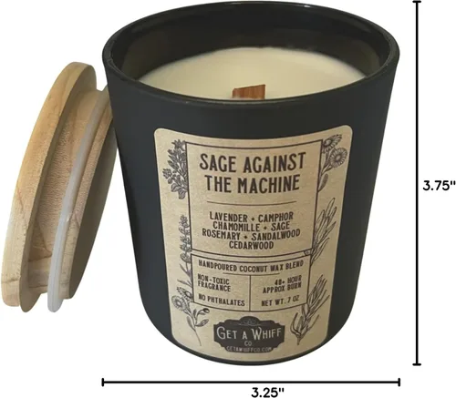 Vista 7 de Vela perfumada de salvia y lavanda, no tóxica, mecha de madera, vela única en tarro