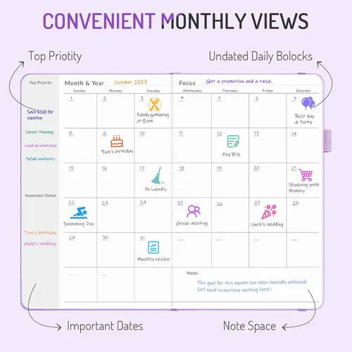 Vista 2 de Forvencer - Agenda semanal y mensual simplificada para 2026, agenda semanal y mensual simplificada, lindo cuaderno organizador diario, diario