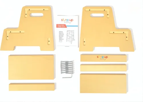 Vista 8 de Taburete de madera barnizado para niños – Taburete infantil de 2 pasos con asas, madera contrachapada de abedul, base antipunta y esquinas