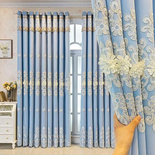 Vista 7 de Amidoudou 1 Par de Cortinas Europeas de Doble Capa Cortinas Bordadas de Lujo para Sala de Estar Dormitorio (Beige, 52x90 Pulgadas)