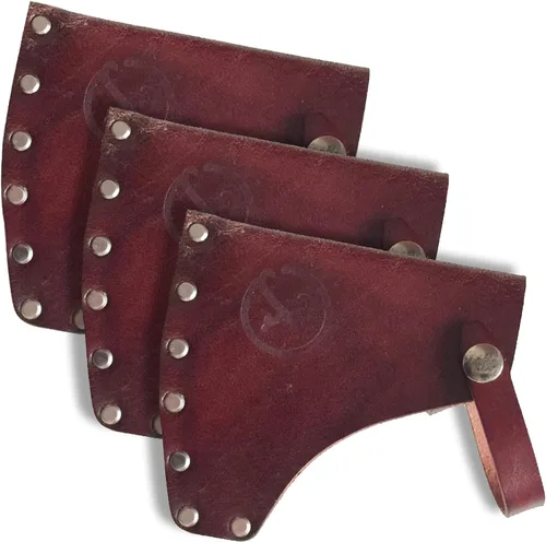 Vista 7 de Funda protectora de piel con hacha de hacha con broches seguros, protector de hacha de campamento resistente para senderismo al aire libre, Marrón
