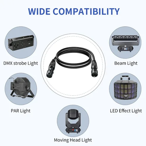 Vista 6 de SMALL-EYE Cable DMX de 5 pines, paquete de 6 unidades, cable DMX512 de 4 núcleos macho a hembra para iluminación de escenario (3 pies)