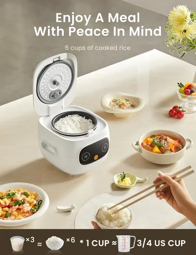 Vista 4 de COMFEE' Mini Arrocera 4 Tazas Cocinadas/2 Tazas Sin Cocinar, Arrocera Portátil Antiadherente, Temporizador de Retardo de 24 Horas, 6 Funciones