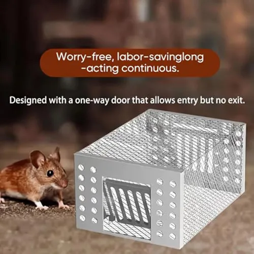 Vista 3 de Trampa automática para ratones de acero inoxidable, trampa automática para ratas, trampa automática para ratones, trampas humanas para ratones, 2