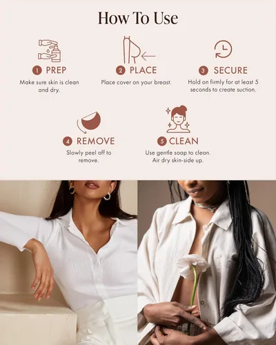 Vista 8 de Bare Babe Cubrepezones con Levantamiento - Brasier Adhesivo Reutilizable Push Up - Pezoneras Impermeables Sin Tirantes para Mujeres 4 Sombras