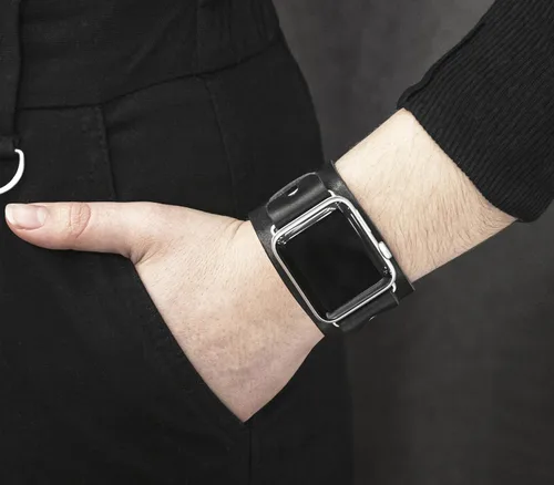 Vista 2 de Correa ancha de cuero compatible con Apple Watch de 1.496 in 1.575 in 1.614 in 1.654 in 1.732 in 1.772 in 1.811 in 1.929 in, hecho a mano UA 1240