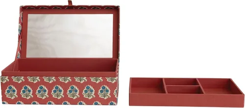 Vista 5 de Creative Co-Op Patrón floral cubierto de tela y espejo interior, caja de joyería multicolor, multi