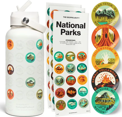 Vista 9 de Botella de agua de los Parques Nacionales con kit de pegatinas, colaboración de Erikas Chesonis, botella de aventura con pajita, pegatinas