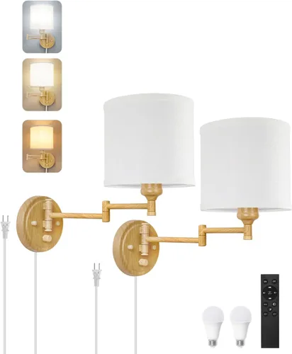 Vista 10 de GOODATE Apliques de pared regulables, lámpara de pared con brazo oscilante, juego de dos apliques de pared, lámpara de pared enchufable, juego de 2