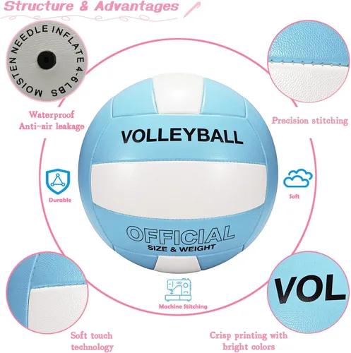Vista 7 de Voleibol Tamaño Oficial 5 para Interior y Exterior, Voleibols de Toque Suave para Adultos, Juego de Playa, Piscina, Gimnasio, Entrenamiento, Diseño