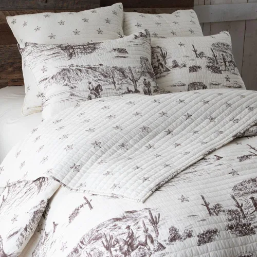Vista 4 de Tumbleweed Trail King - Edredón vintage de vaquero occidental, ropa de cama reversible marrón y crema, 106 x 92 pulgadas