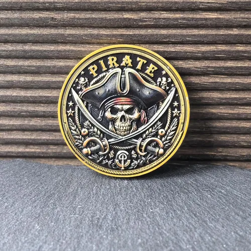 Vista 5 de Moneda de desafío pirata – Moneda de aleación de zinc con temática de aventura con diseño de mapa del tesoro – Moneda coleccionable de 1.57 pulgadas