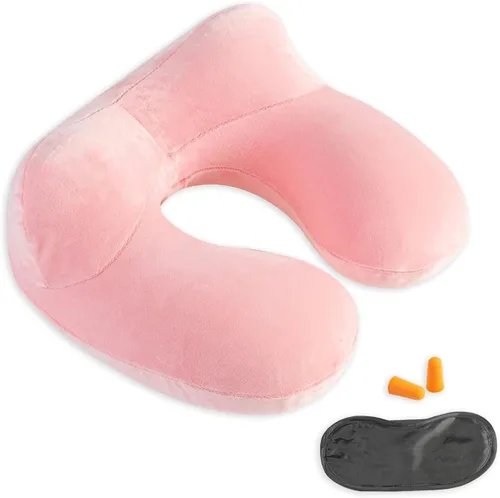 Vista 11 de Almohada inflable de viaje, soporte de almohada para el cuello para viajes, aviones, automóviles y oficinas con bolsa de transporte compacta, funda