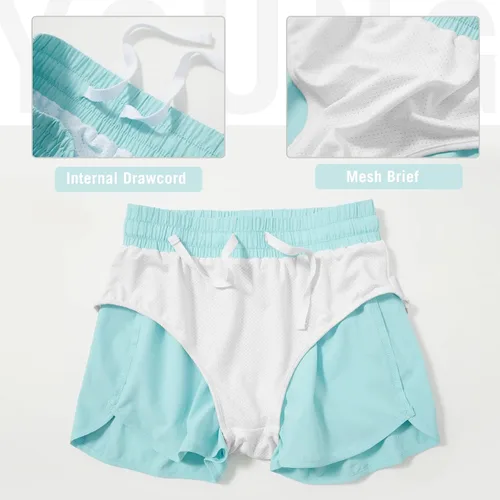 Vista 2 de BALEAF Pantalones cortos deportivos de baloncesto y fútbol para niñas, con forro para tenis, correr, entrenamiento, con bolsillos