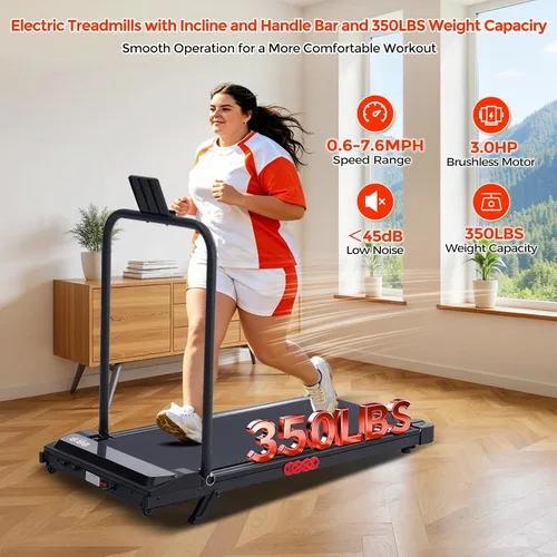 Vista 6 de Portable Walking Pad Treadmill with Incline, Small Walking Pad with Handle Bar, Treadmills for Home Small Space, 3.0HP Electric Small Mini Treadmill