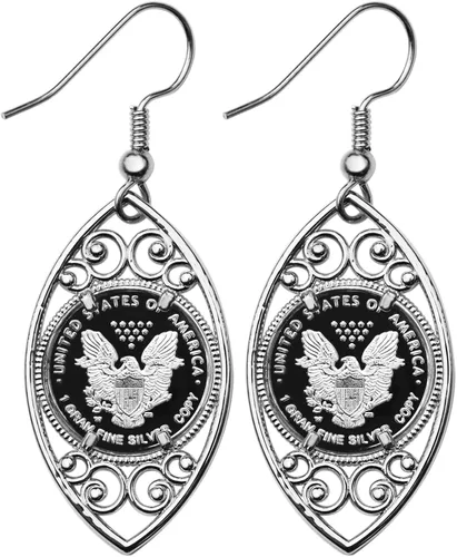 Vista 4 de Walking Liberty 1 Gram .999 Fine Silver Coin 925 Sterling Silver Evil Eye Design Earrings