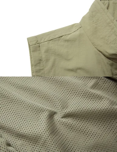 Vista 5 de Gnveub Chaleco de pesca para hombre, para trabajo al aire libre, secado rápido, con cremallera, reversible, con múltiples bolsillos