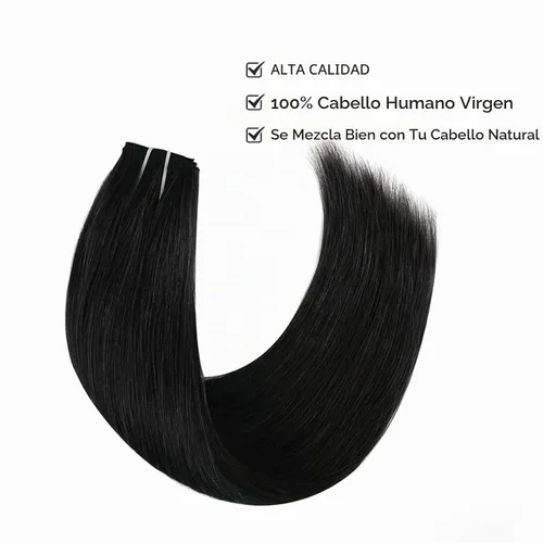 Vista 3 de Sassina Extensiones de Cabello con Alambre Invisible Cabello Humano Real con Alambre Transparente Tamaño Ajustable Clips Seguros Naturales Liso