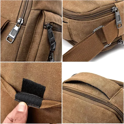 Vista 4 de Bolso bandolera para hombre, bolso cruzado de lona vintage, bolso de hombro, bolso pequeño para mujer, 8.8 x 11 x 3.5 pulgadas