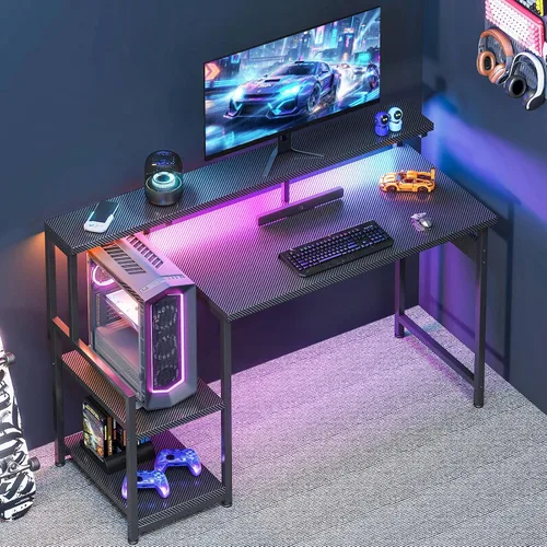 Vista 2 de AODK Escritorio para juegos de 48 pulgadas con luces LED y soporte para CPU