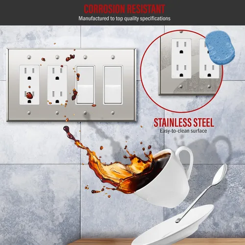 Vista 113 de ENERLITES Placa decorativa doble de metal para interruptor o receptáculo, placa de pared de acero inoxidable, resistente a la corrosión