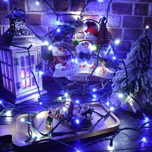 Vista 3 de Brizled - Luces de Navidad azules y blancas, 100 luces led de 33 pies/10 metros de 5 mm de ancho, luces de Navidad de cuerda mini, conectables, UL