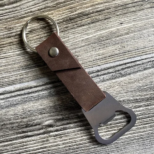 Vista 7 de Personalized Bottle Opener Keychain Leather - 3rd Anniversary Gift, Gift for Him, Father's Day Present