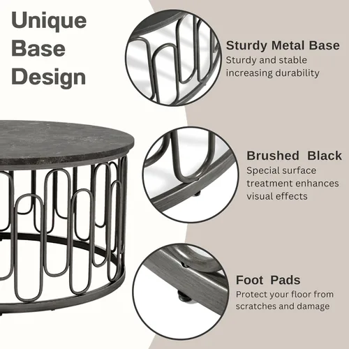 Vista 5 de Furniture of America Davis - Juego de mesa moderno de 3 piezas con parte superior de mármol, patas de metal resistentes y estante abierto para sala