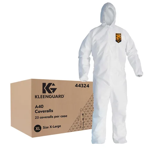 Vista 10 de Kleenguard Overol A40 de protección contra líquidos y partículas con capucha (44322), cremallera frontal, muñecas y tobillos elásticos (EWA)
