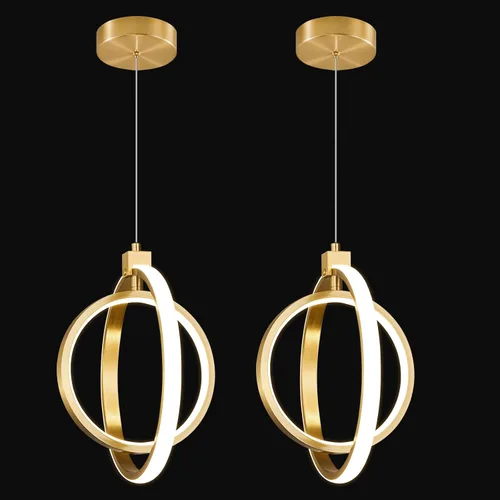 Vista 12 de Lámpara LED moderna con anillo dorado, lámpara colgante de 4000 K, regulable en altura ajustable, iluminación colgante para comedor, cocina, isla