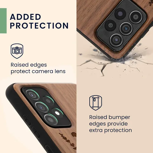 Vista 3 de kwmobile Funda de madera compatible con Samsung Galaxy A52 / A52 5G / A52s 5G - Funda - Funda - Flores silvestres perla marrón oscuro