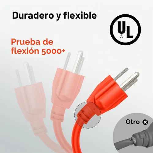 Vista 3 de Cable de Extensión para Exteriores Impermeable de 50 Pies, Naranja 14/3 SJTW Resistente, Flexible 100% Cobre Cable de Extensión de 3 Clavijas