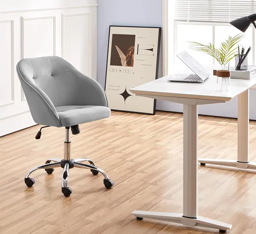 Vista 5 de Yaheetech Silla de tocador de terciopelo con ruedas, asiento de maquillaje