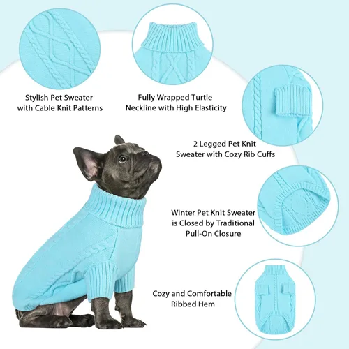 Vista 78 de Queenmore - Suéter de punto trenzado con cuello alto para perros pequeños, para climas fríos, para chihuahua, bulldog, teckel, carlino y yorkie, XS