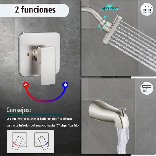 Vista 3 de Heyalan - Juego de grifo de ducha de 4 pulgadas con boquilla y válvula, níquel cepillado