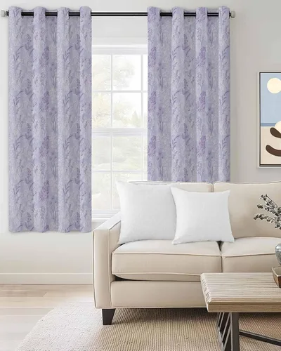 Vista 2 de Cortinas opacas con diseño floral morado de 39 pulgadas de largo, cortinas con aislamiento térmico para dormitorio, sala de estar, 2 paneles de 55 x