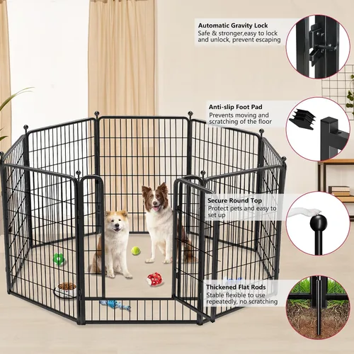Vista 3 de Corralito para perros, 40 pulgadas, 8 paneles, valla para perros al aire libre, resistente, corral para perros grandes, medianos y pequeños, corral